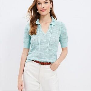 LOFT Aqua Knit Ruffle V-Neck Blouse